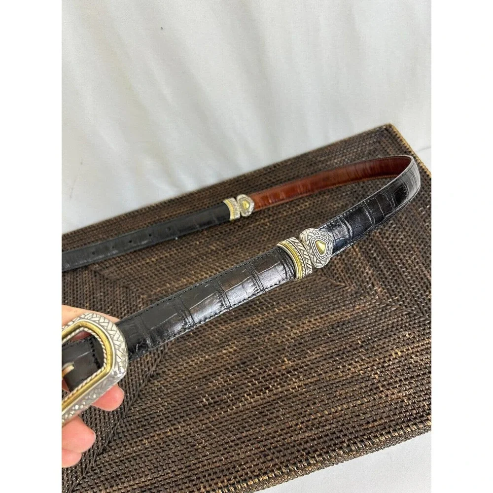 Brighton Reversible Belt Women's Brown/Black Croc Leather Gold Metal Buckle 30 - Picture 4 of 7
